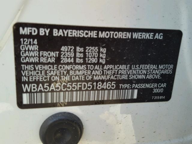 WBA5A5C55FD518465 - 2015 BMW 528 I WHITE photo 10