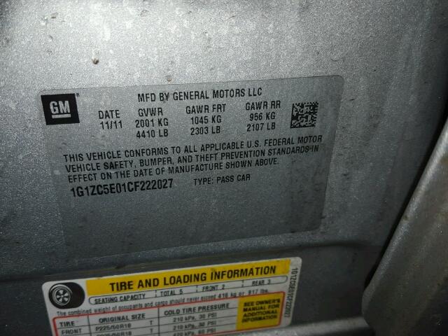 1G1ZC5E01CF222027 - 2012 CHEVROLET MALIBU 1LT 银色 照片 10