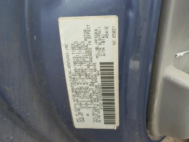 4T3ZF13C43U524821 - 2003 TOYOTA SIENNA LE BLUE photo 10