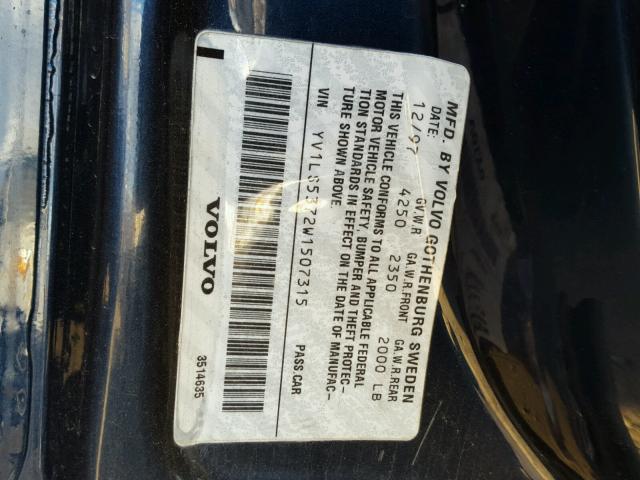 YV1LS5372W1507315 - 1998 VOLVO S70 T5 TUR BLUE photo 10