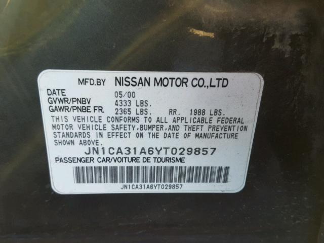 JN1CA31A6YT029857 - 2000 NISSAN MAXIMA GLE GRAY photo 10