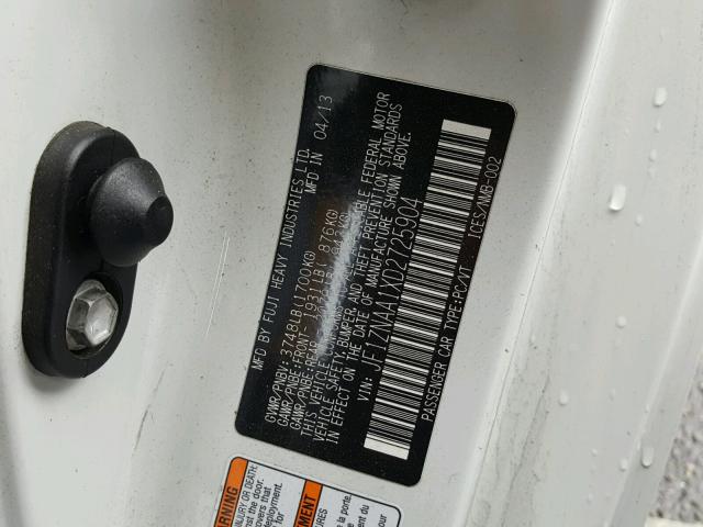 JF1ZNAA1XD2725904 - 2013 TOYOTA SCION FR-S თეთრი ფოტო 10