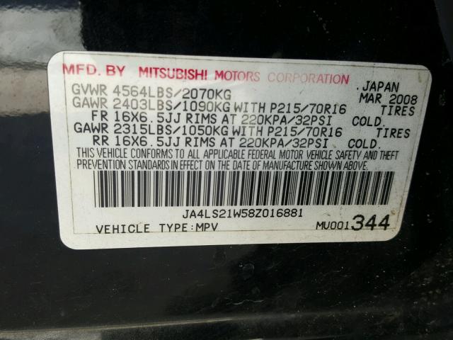 JA4LS21W58Z016881 - 2008 MITSUBISHI OUTLANDER BLACK photo 10