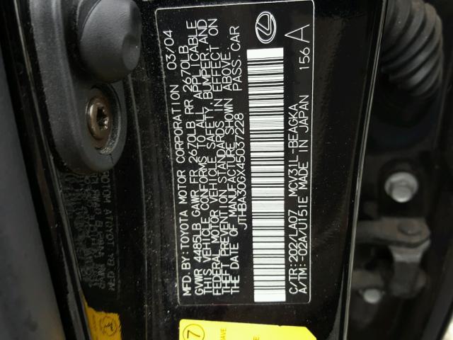 JTHBA30GX45037228 - 2004 LEXUS ES 330 BLACK photo 10