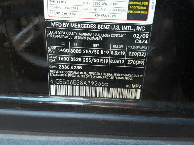 4JGBB86E38A392655 - 2008 MERCEDES-BENZ ML 350 BROWN photo 10