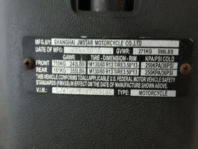 LJ4TCKPB18Y076152 - 2008 JONW SCOOTER BLACK photo 10