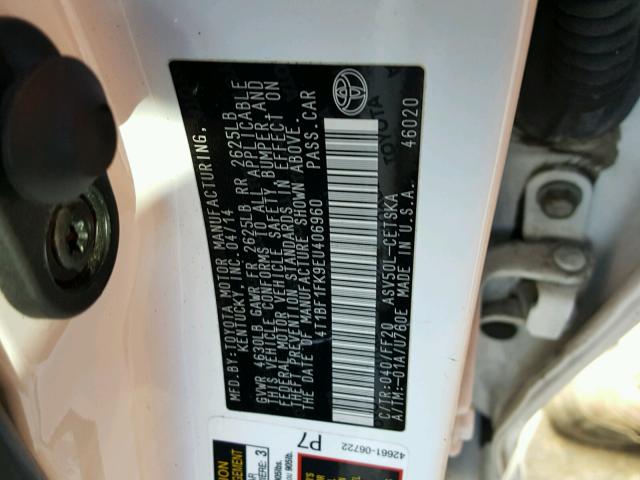 4T1BF1FK9EU406960 - 2014 TOYOTA CAMRY L WHITE photo 10