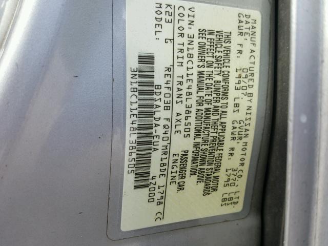 3N1BC11E48L386505 - 2008 NISSAN VERSA S SILVER photo 10