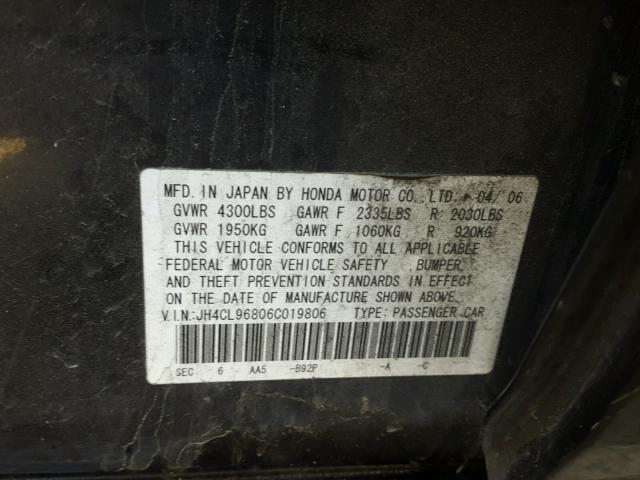 JH4CL96806C019806 - 2006 ACURA TSX BLACK photo 10