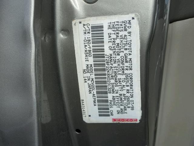 JT2BF22K8X0231328 - 1999 TOYOTA CAMRY LE GRAY photo 10