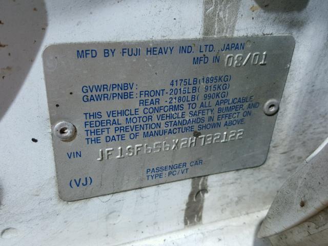 JF1SF656X2H732122 - 2002 SUBARU FORESTER S Ağ foto 10