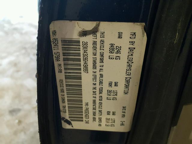 2B3KA43G96H490997 - 2006 DODGE CHARGER SE BLUE photo 10