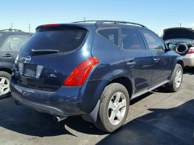 JN8AZ08T14W226368 - 2004 NISSAN MURANO SL BLUE photo 4