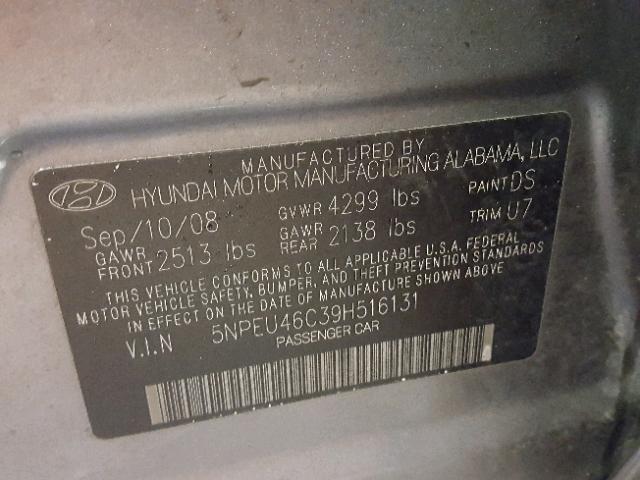 5NPEU46C39H516131 - 2009 HYUNDAI SONATA SE GRAY photo 10