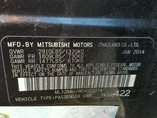 ML32A4HJ9EH020074 - 2014 MITSUBISHI MIRAGE CHARCOAL photo 10