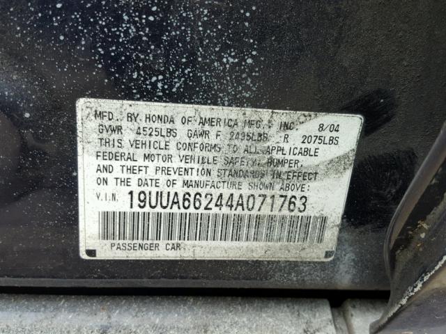 19UUA66244A071763 - 2004 ACURA TL BLUE photo 10