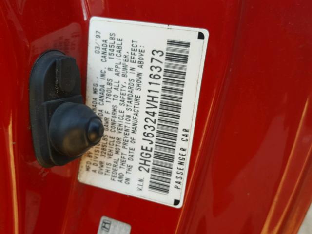 2HGEJ6324VH116373 - 1997 HONDA CIVIC CX RED photo 10