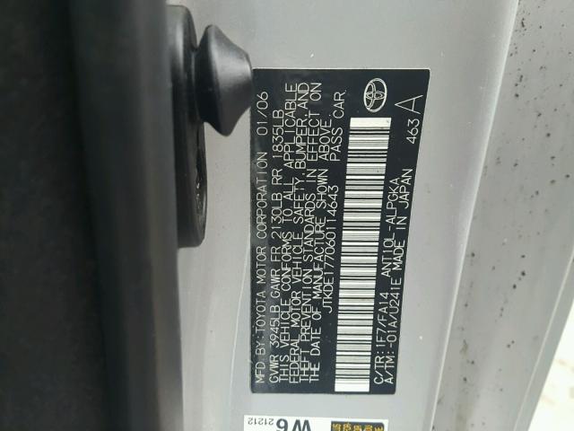 JTKDE177060114643 - 2006 TOYOTA SCION TC 银色 照片 10