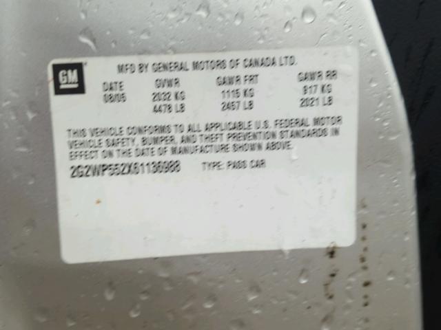 2G2WP552X61136988 - 2006 PONTIAC GRAND PRIX SILVER photo 10