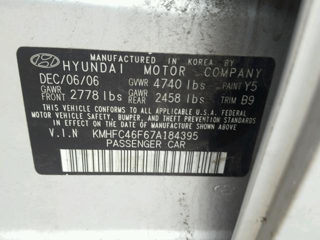 KMHFC46F67A184395 - 2007 HYUNDAI AZERA SE SILVER photo 10