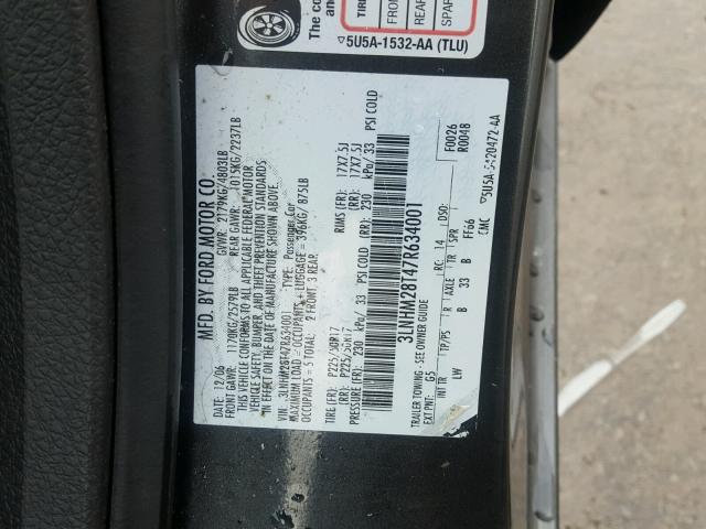 3LNHM28T47R634001 - 2007 LINCOLN MKZ BLACK photo 10