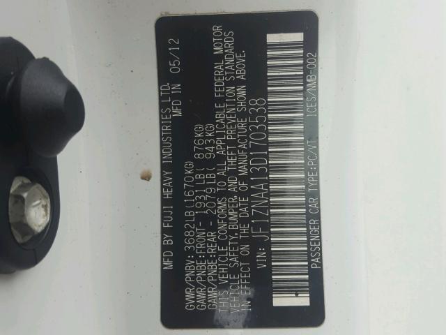 JF1ZNAA13D1703538 - 2013 TOYOTA SCION FR-S თეთრი ფოტო 10