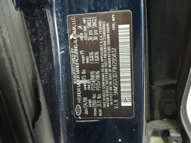 5NMSG13D79H295832 - 2009 HYUNDAI SANTA FE G BLUE photo 10