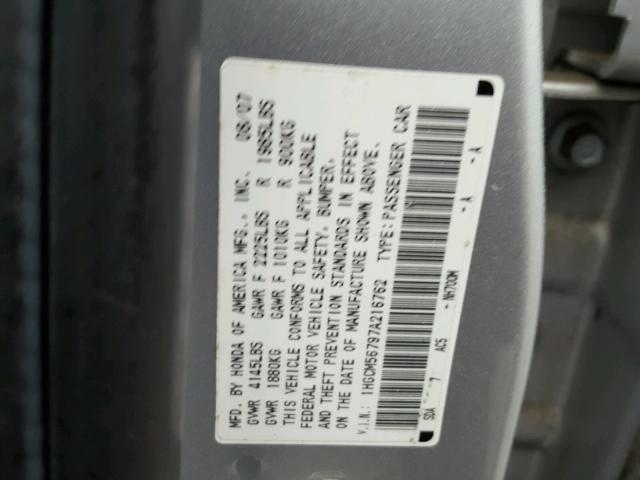 1HGCM56797A216762 - 2007 HONDA ACCORD EX SILVER photo 10