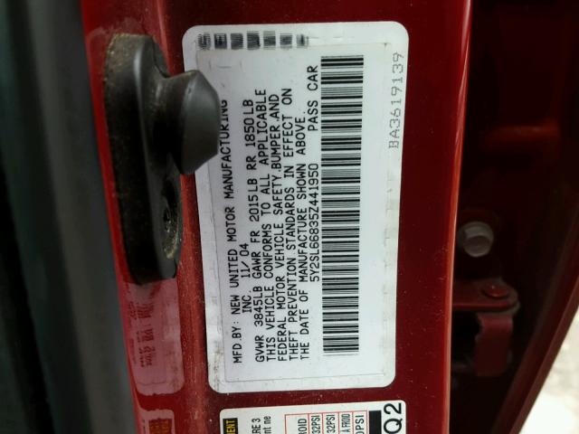 5Y2SL66835Z441950 - 2005 PONTIAC VIBE RED photo 10