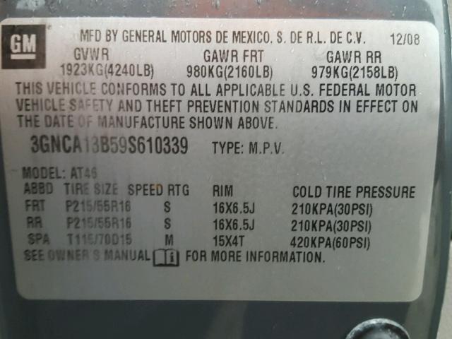 3GNCA13B59S610339 - 2009 CHEVROLET HHR LS BLUE photo 10