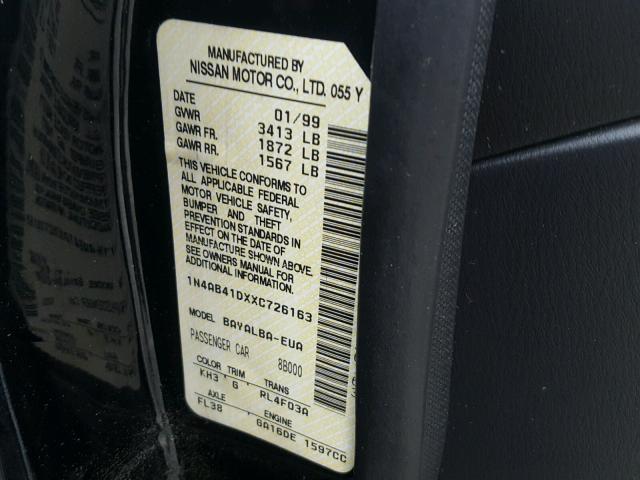 1N4AB41DXXC726163 - 1999 NISSAN SENTRA BAS BLACK photo 10