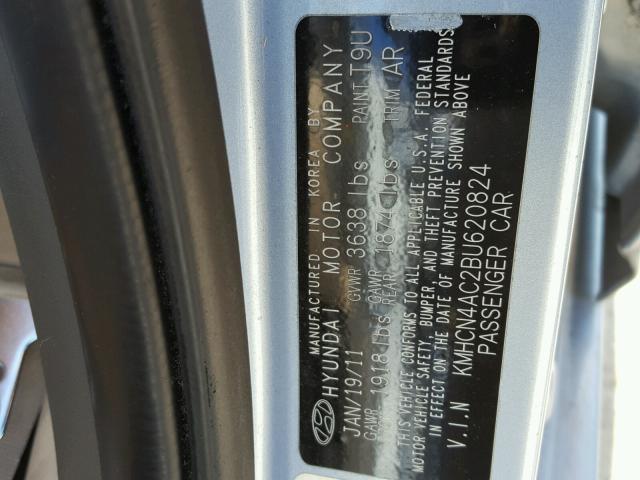 KMHCN4AC2BU620824 - 2011 HYUNDAI ACCENT GLS BLUE photo 10