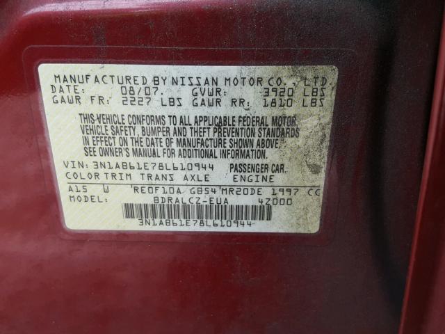 3N1AB61E78L610944 - 2008 NISSAN SENTRA 2.0 RED photo 10