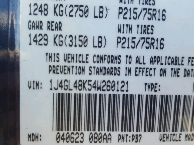 1J4GL48K54W260121 - 2004 JEEP LIBERTY SP BLUE photo 10