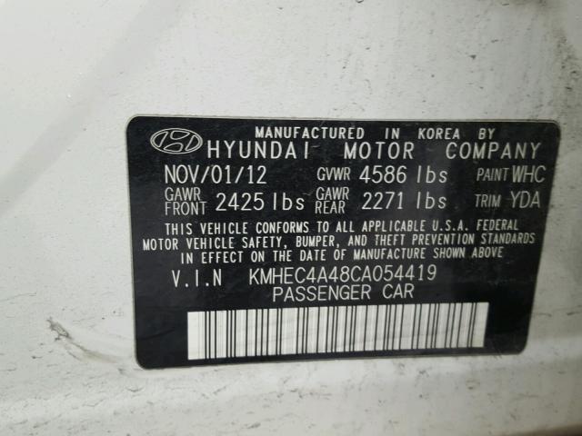 KMHEC4A48CA054419 - 2012 HYUNDAI SONATA HYB WHITE photo 10