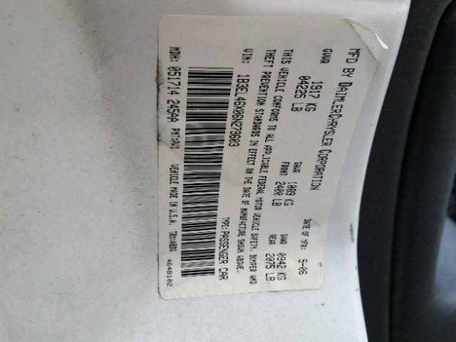 1B3EL46X06N279603 - 2006 DODGE STRATUS SX WHITE photo 10