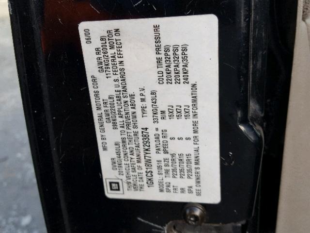 1GKCS18W7YK293874 - 2000 GMC JIMMY Սև լուսանկար 10