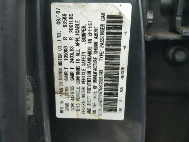 JHMCP26758C006748 - 2008 HONDA ACCORD EX GRAY photo 10