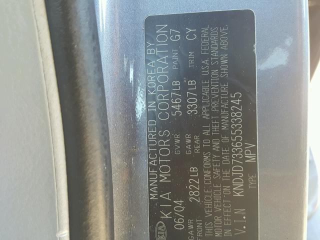 KNDJD733655338245 - 2005 KIA SORENTO EX SILVER photo 10