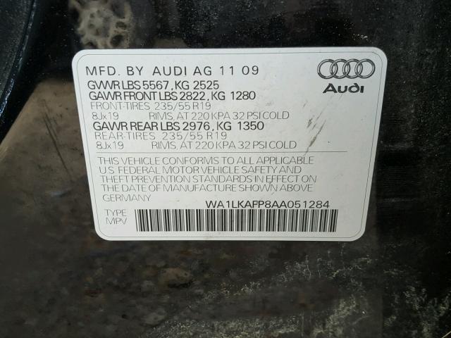 WA1LKAFP8AA051284 - 2010 AUDI Q5 PREMIUM BLACK photo 10