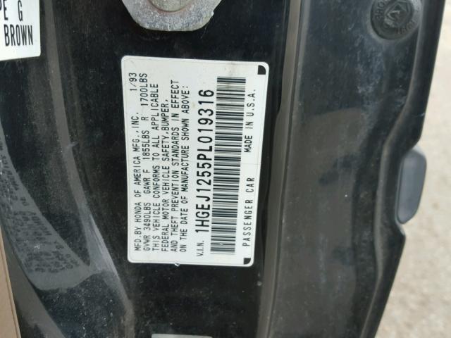 1HGEJ1255PL019316 - 1993 HONDA CIVIC EX BLACK photo 10