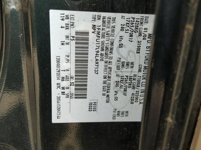 1FMFU17L94LA97137 - 2004 FORD EXPEDITION GREEN photo 10