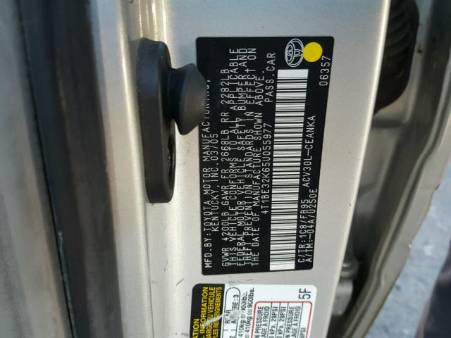 4T1BE32K65U055977 - 2005 TOYOTA CAMRY LE SILVER photo 10