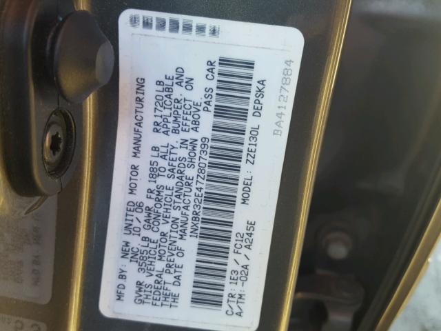 1NXBR32E47Z807399 - 2007 TOYOTA COROLLA CE GRAY photo 10