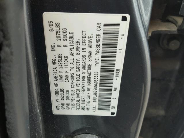 19UUA66205A066545 - 2005 ACURA TL GRAY photo 10