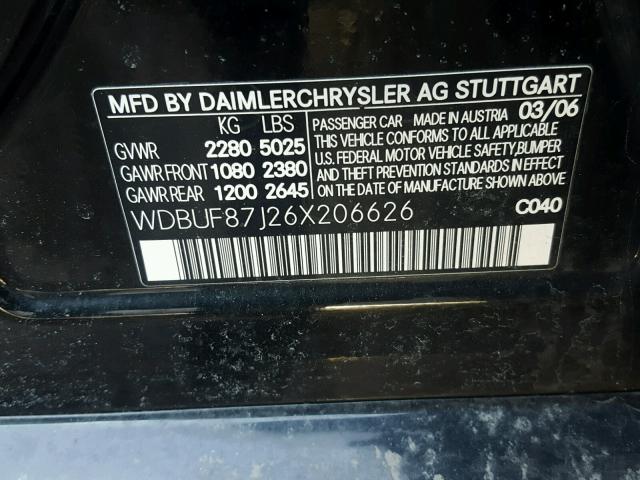 WDBUF87J26X206626 - 2006 MERCEDES-BENZ E 350 4MAT BLACK photo 10