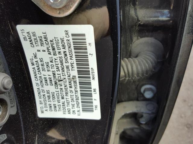 2HGFB2F7XFH558058 - 2015 HONDA CIVIC SE BLACK photo 10