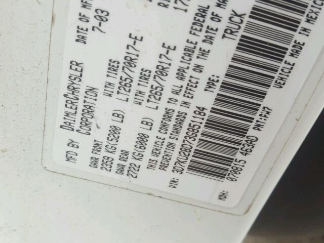 3D7KU28D73G851184 - 2003 DODGE RAM 2500 S WHITE photo 10