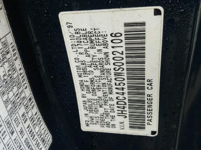 JH4DC4450WS002106 - 1998 ACURA INTEGRA LS GREEN photo 10