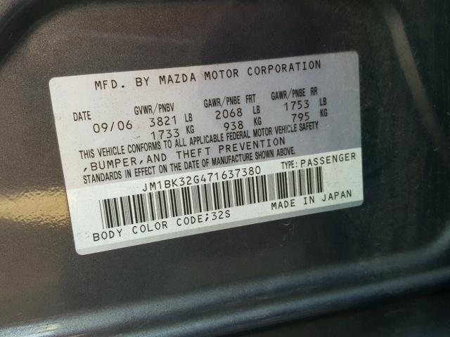 JM1BK32G471637380 - 2007 MAZDA 3 I GRAY photo 10